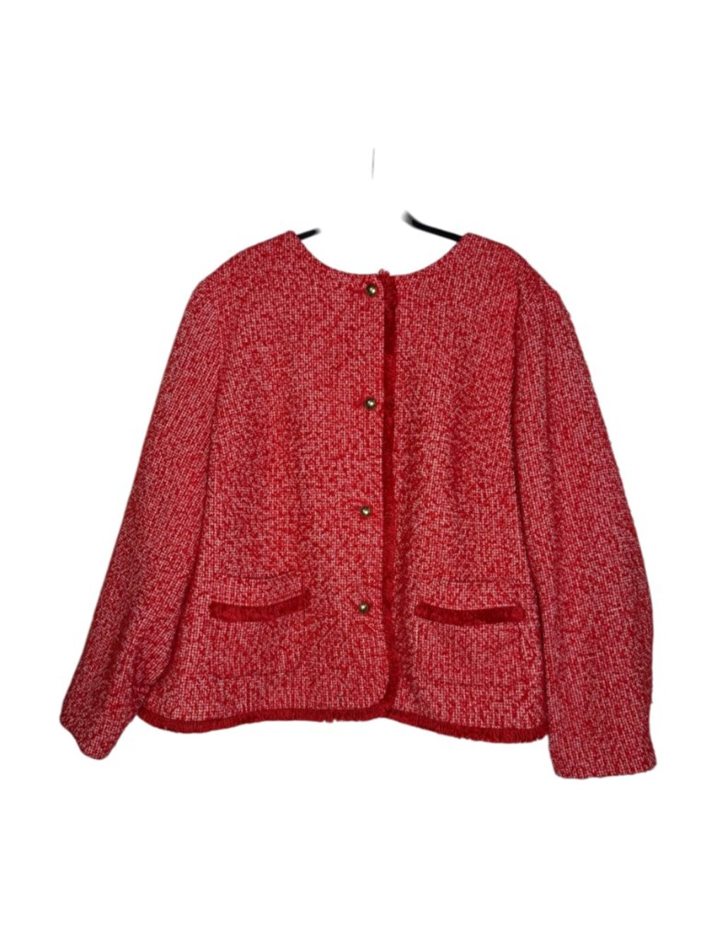 Talbots Tweed Fringed BlazerJacket White and Blue Wool Size 24W Gold Buttons - Picture 1 of 10
